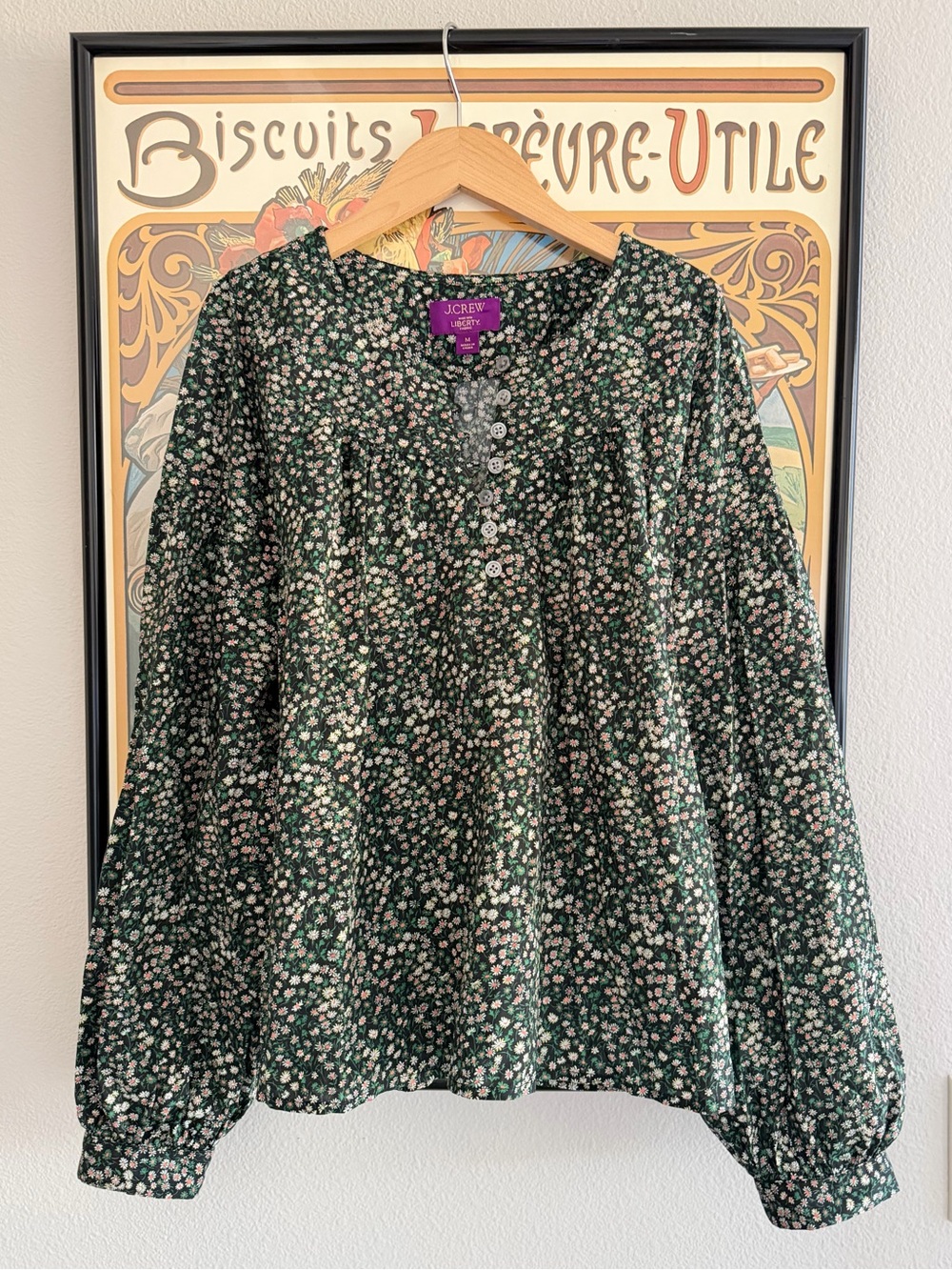 J. Crew Dark Green Floral Button-Front Blouse - M